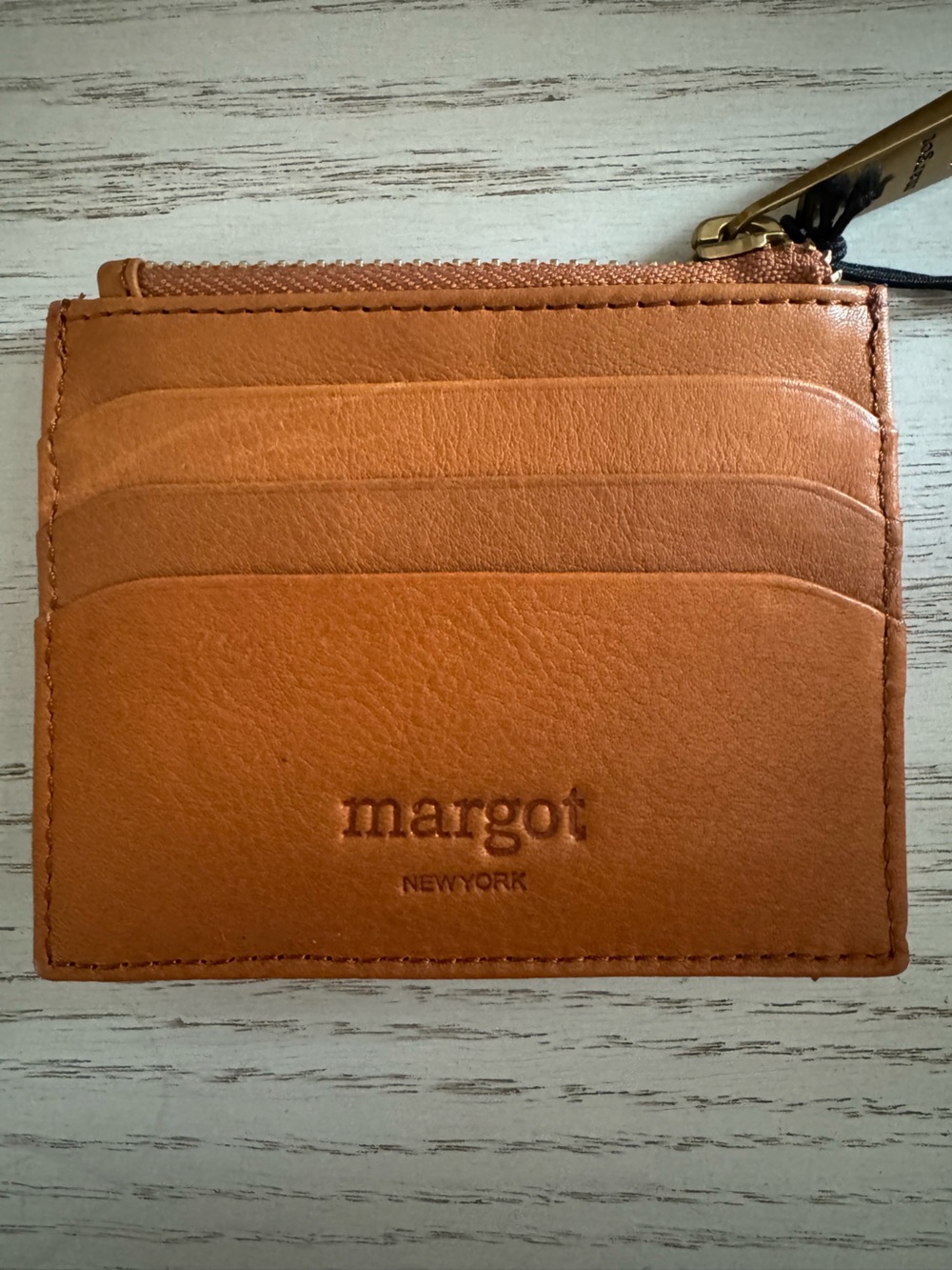 margot Tan Leather Card Zip Holder